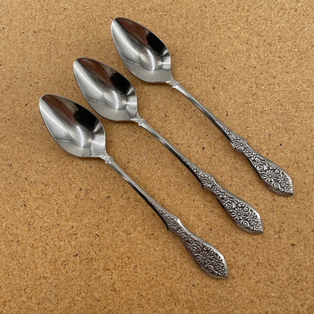 Manor House Vintage Floral Stainless Steel Teaspoons Japan Set of 3 6.25 inch